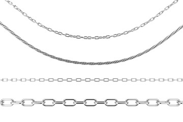 Set of Jewelry Silver Chains in Different Shapes. 3d Rendering