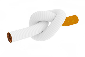 Stop Smoking Concept. Cigarette Tied to a Knot. 3d Rendering
