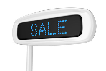 Abstract Cash Register Display Displaying Sale Blue Sign. 3d Rendering
