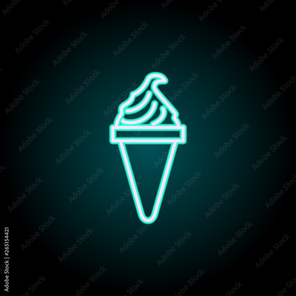 Poster ice-cream in horn neon icon. elements of fast food set. simple icon for websites, web design, mobile