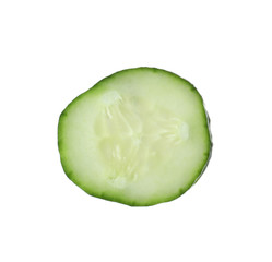 Slice of ripe cucumber on white background, top view
