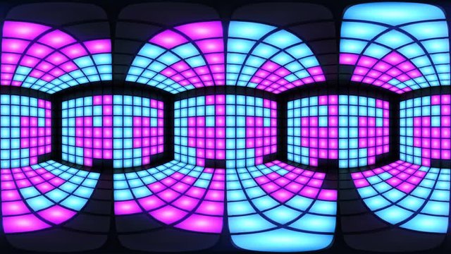 360 VR Pink and Blue disco nightclub dance floor LED dancing wall glowing light grid dancefloor musical background vj seamless loop club 360 degree animation ready for virtual reality