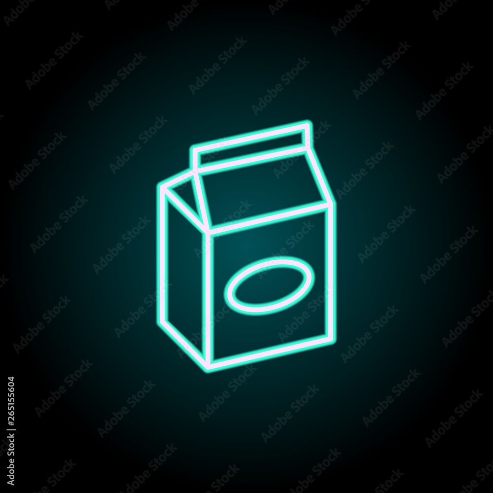 Poster milk in package neon icon. elements of fast food set. simple icon for websites, web design, mobile a