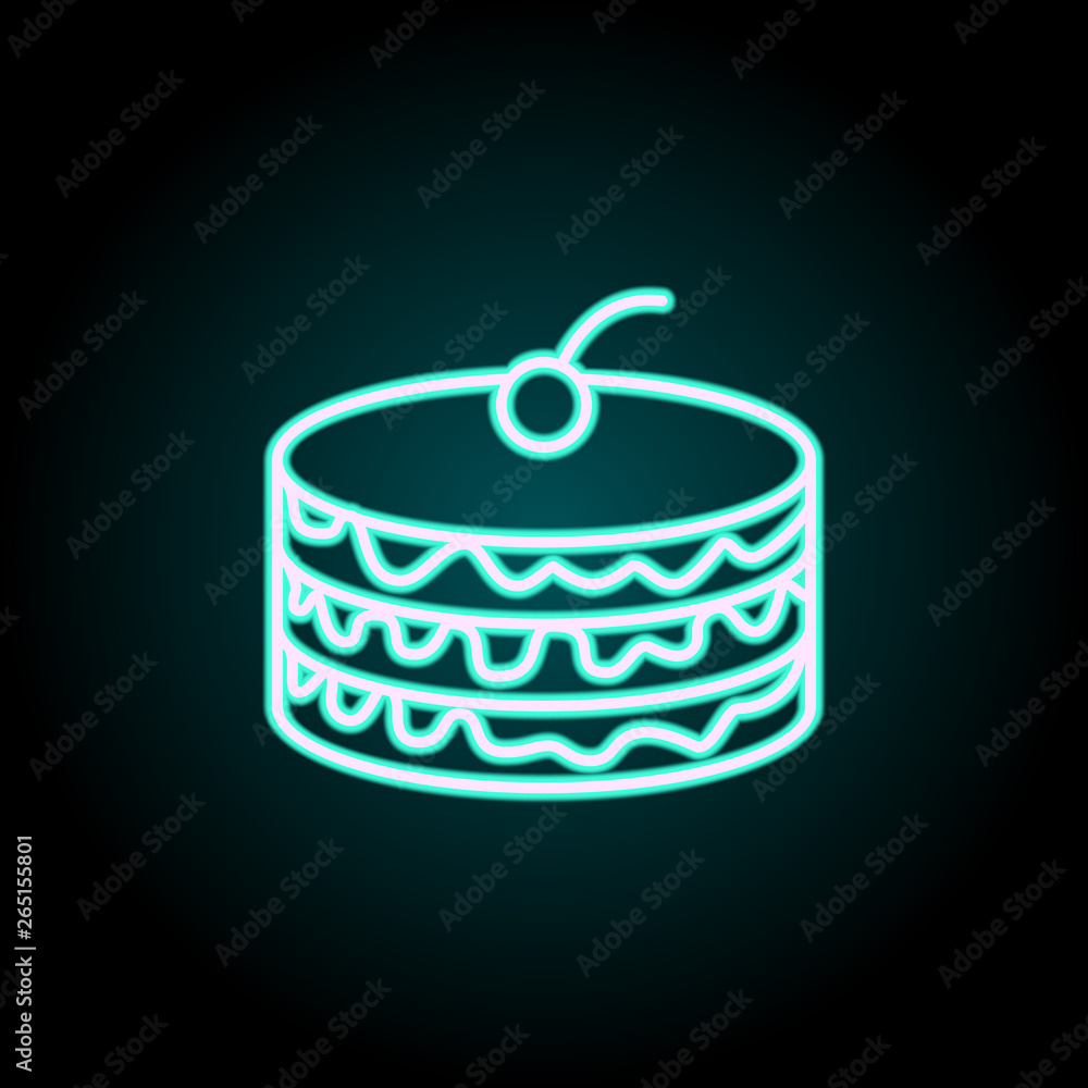 Aufkleber cake with cherry neon icon. elements of fast food set. simple icon for websites, web design, mobile 