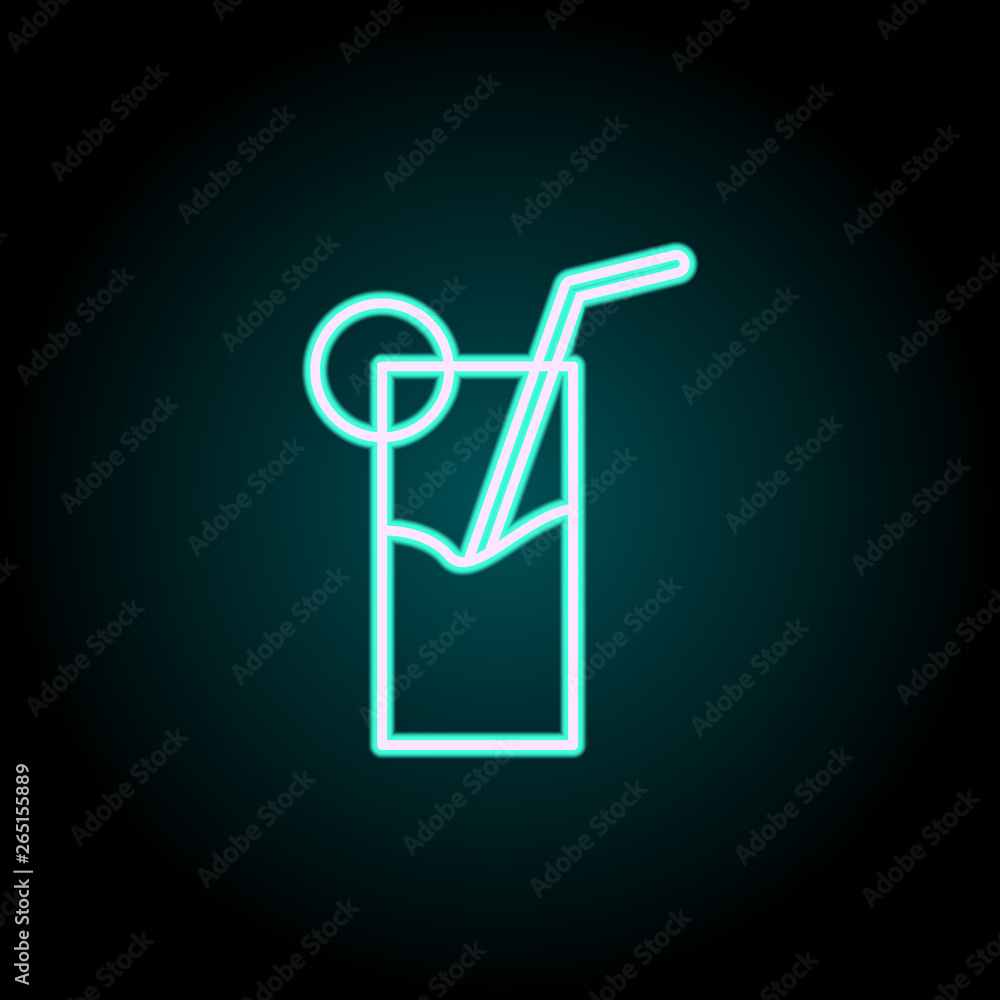 Poster juice with straw neon icon. elements of fast food set. simple icon for websites, web design, mobile 