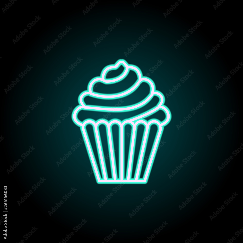 Poster cup cake neon icon. elements of fast food set. simple icon for websites, web design, mobile app, inf