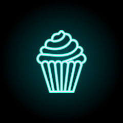 cup cake neon icon. Elements of fast food set. Simple icon for websites, web design, mobile app, info graphics