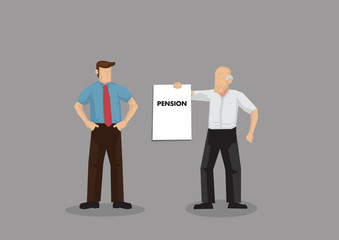 Old Man Demanding for Pension Cartoon Vector Illustration