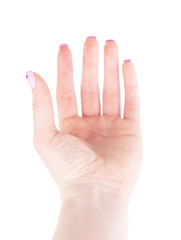 Empty open woman hand on white background