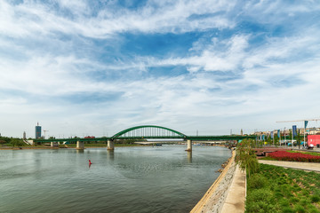 Belgrade, Serbia April 26, 2019: Belgrade bridges on the photo. Old bridge across the Sava River.