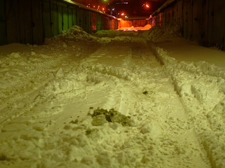 garage for cars in winter evening