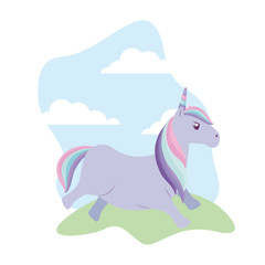 cute unicorn animal in landscape