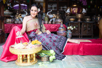 Beautiful woman in dress Thai style , Thai culture