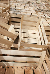 A lot of wooden crates for storage of fruit or vegetables
