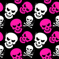 scary girlish seamless pattern background with skulls and crossbones, the drawing contains only three colors, ideal for print, textile, web, and other designs, eps10 vector illustration - 265159492