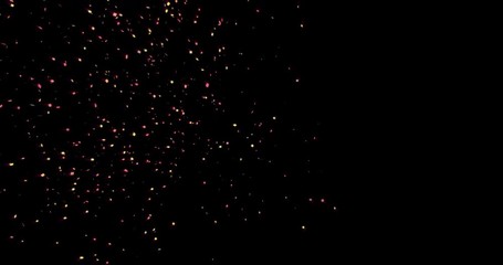 Confetti explosion in 3d space with freezing  bullet time moment. Bright pop, modern colors with glow and shine. Sci-fi footage with tiles explosion for celebration