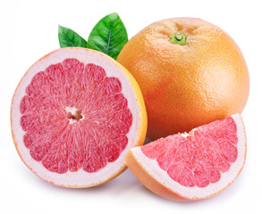 Grapefruit and grapefruit slices isolated on white background.