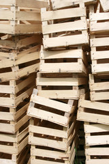 A lot of wooden crates for storage of fruit or vegetables