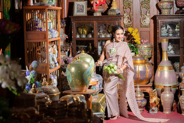 Beautiful woman in dress Thai style , Thai culture