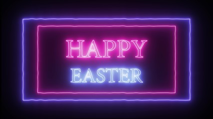 Neon sign Happy Easter, pink and blue