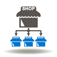 Store network franchise icon vector. Marketing franchising shop networking logo.