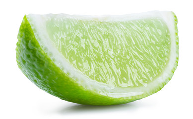 Ripe lime slice on white background. Clipping path.