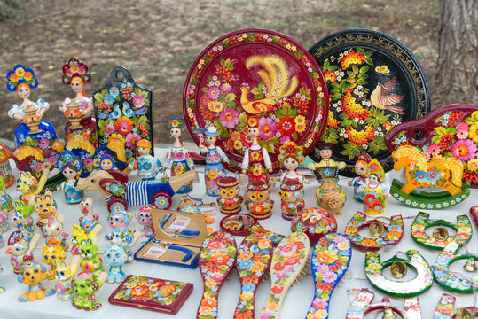 Sevastopol, Crimea - September 8: Russian folk art on September 8, 2018  in Sevastopol, Crimea.