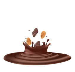 Chocolate splash with almond. vector illustration