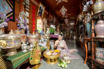 Beautiful woman in dress Thai style , Thai culture