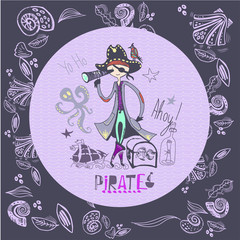 A cartoon vector illustration pirate of hand drawn