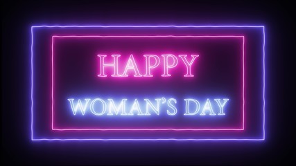 Neon sign 'Happy Woman's day', pink and blue