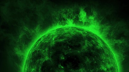 Green sun surface with heat solar waves and flames. Illustration