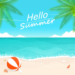 happy summer,beach blue wave,beach balls  vector