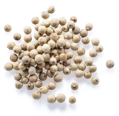 White peppercorns isolated on white background.