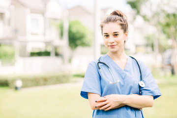 caregiver woman standing outdoor