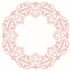 Elegant vintage vector ornament in classic style. Abstract traditional round pink pattern with oriental elements. Classic vintage pattern