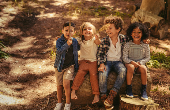 Cute Kids Outdoor Enjoying Nature