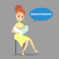Mother breastfeeding her newborn baby. Idea of child care
