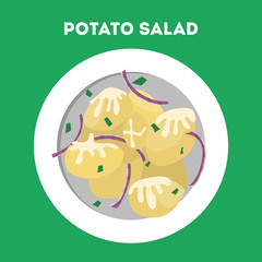 Potato salad in a plate. Tasty dish with vegetable
