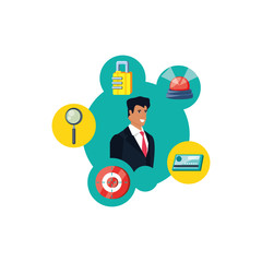 young businessman with security icons