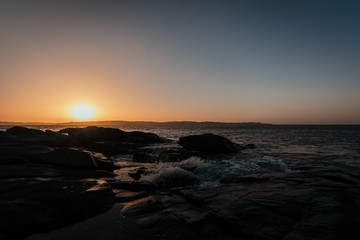 Fototapeta premium Namibia, South Atlantic waves in the sunset 
