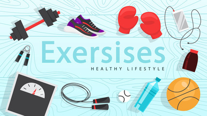 Sport exercise web banner. Time to fitness and workout