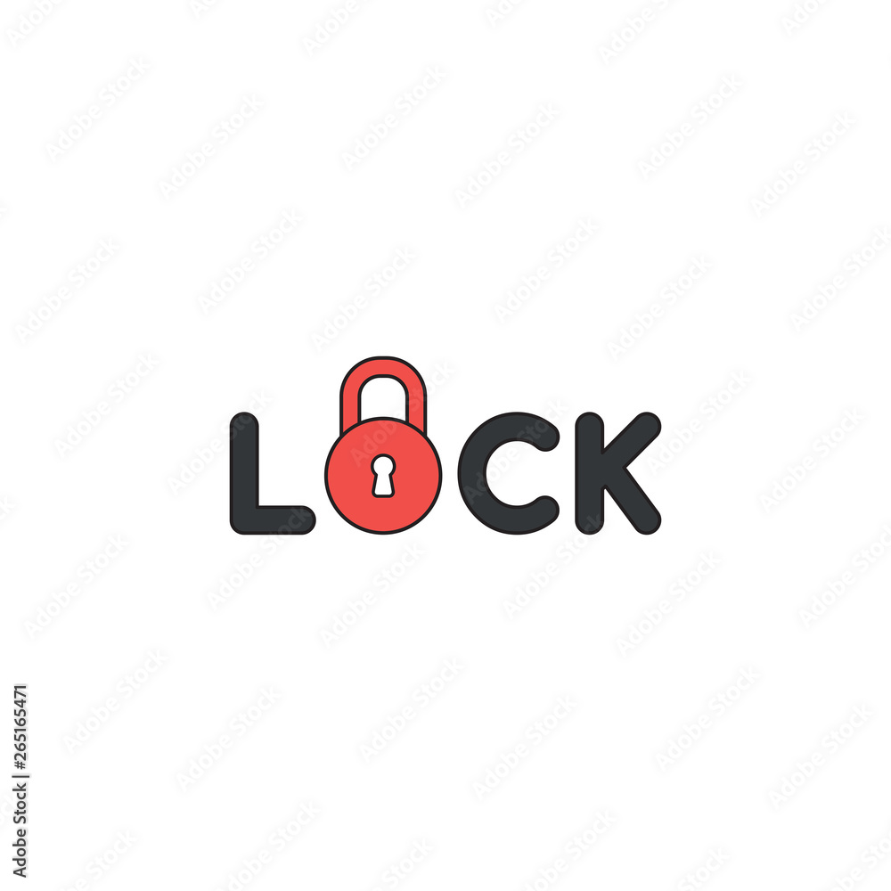 Poster vector icon concept of lock text with closed padlock. black outlines and colored.
