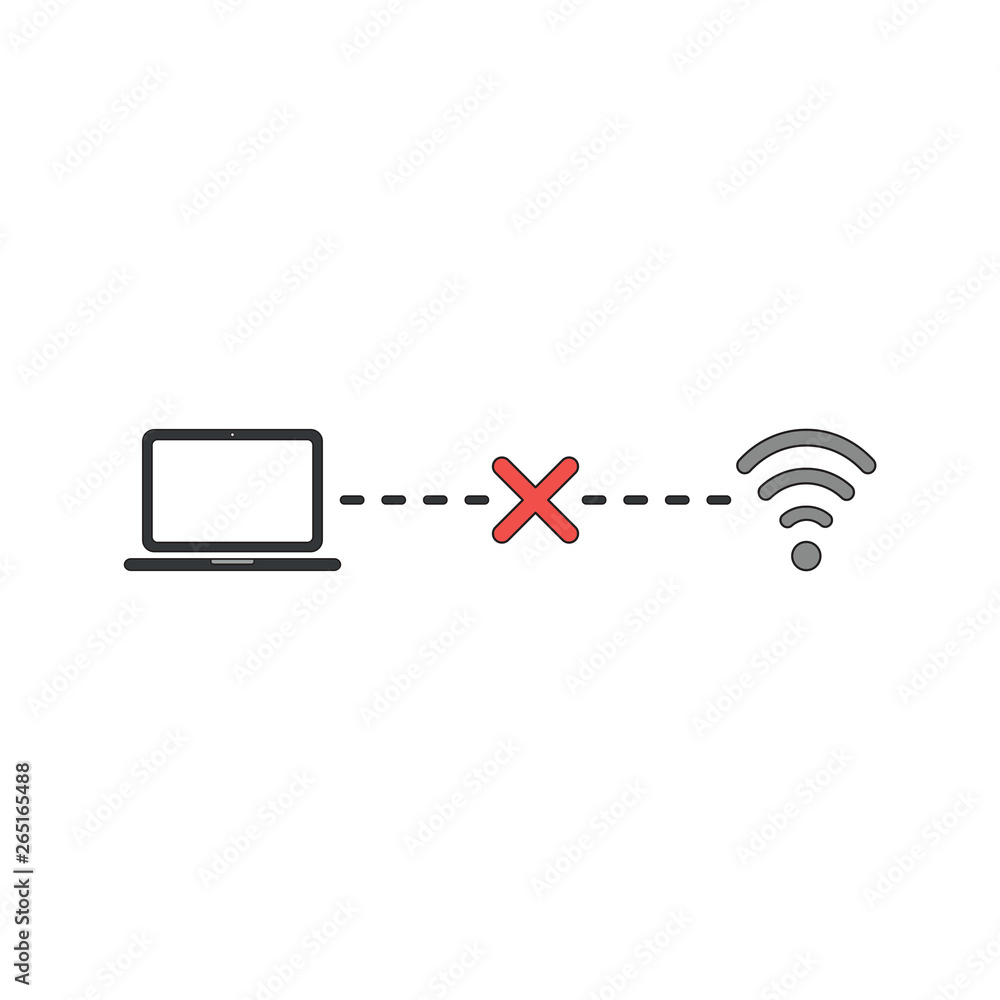 Aufkleber vector icon concept of laptop connection failure with x mark to wifi wireless network. black outline