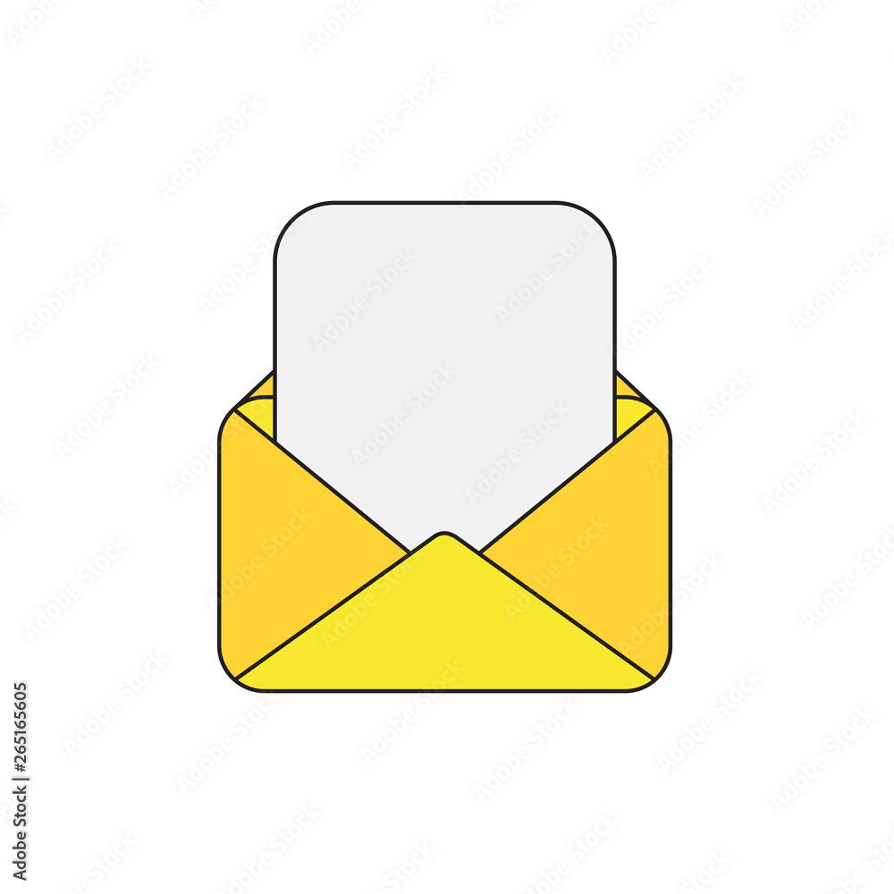 Aufkleber vector icon of opened mail envelope with blank paper. black outlines and colored.