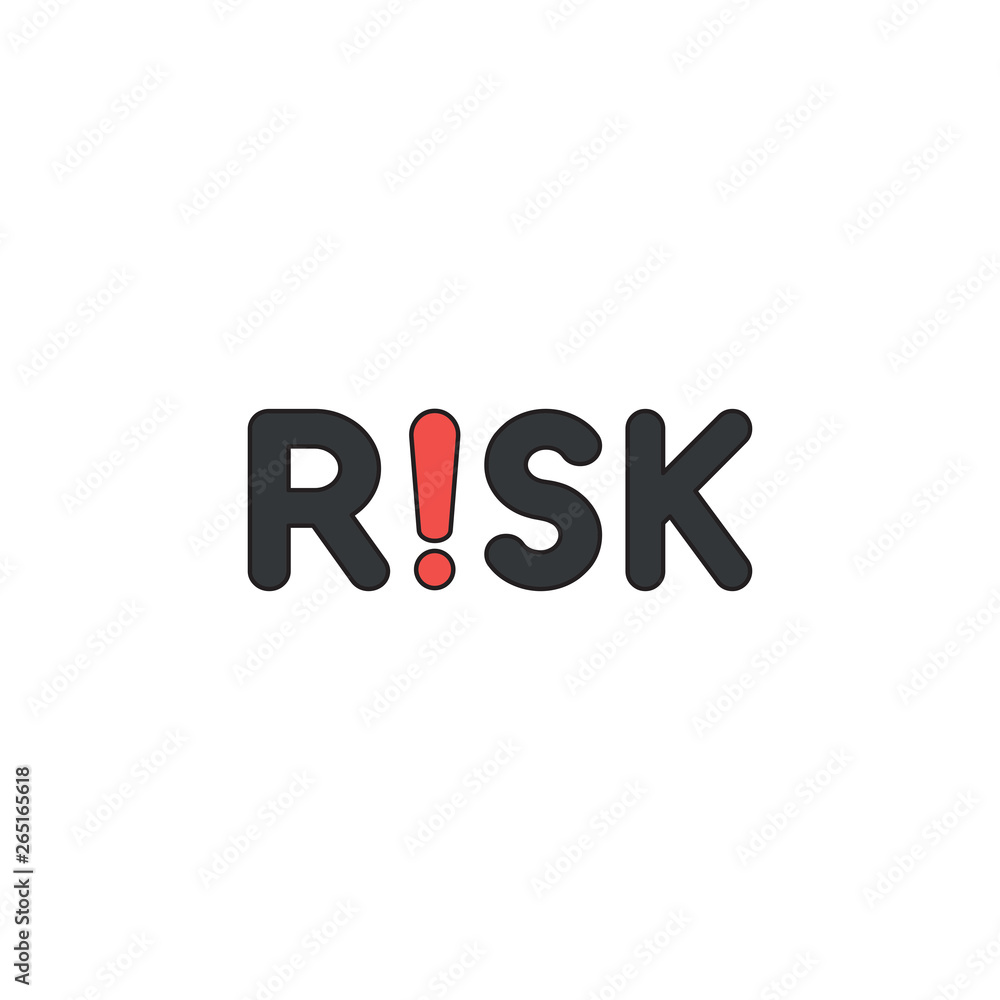 Poster vector icon concept of risk text with exclamation mark. black outlines and colored.