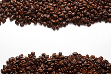 Roasted coffee beans isolated on white background