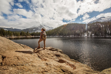 Hiker in Rocky mountains National park in USA