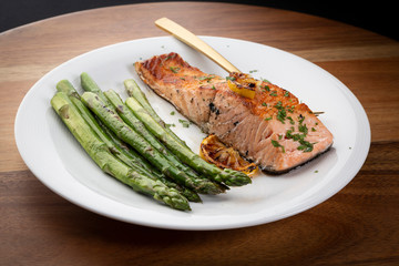 Wood table with food