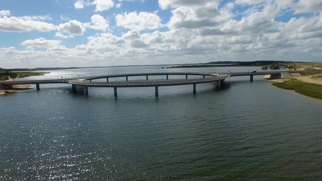 Aerial view of Puente de la Laguna Garzon Bridge in Maldonado, Uruguay.